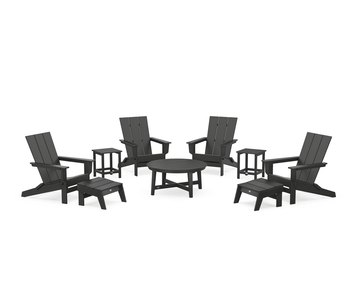 POLYWOOD Modern Studio Folding Adirondack 9-Piece Conversation Set in Black