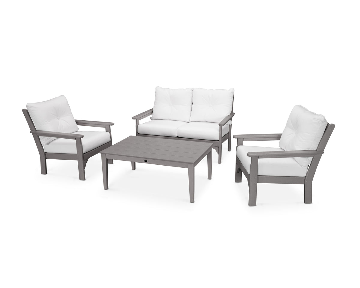 POLYWOOD Vineyard 4-Piece Deep Seating Set with Two Chairs and Loveseat in Slate Grey / Natural