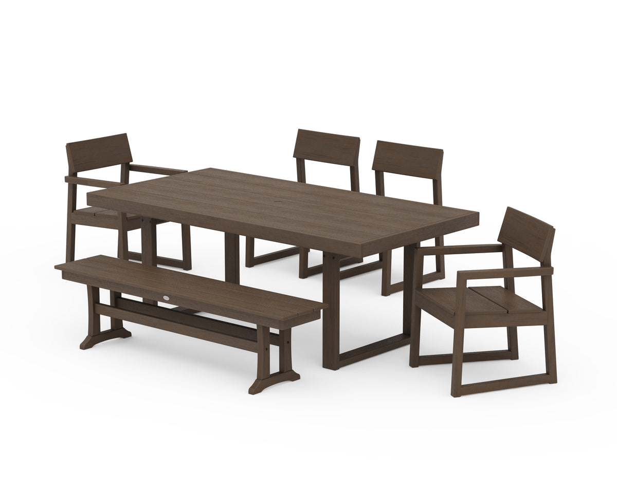 POLYWOOD EDGE 6-Piece Dining Set with Bench (EDGE 40" x 78" Table) in Kona