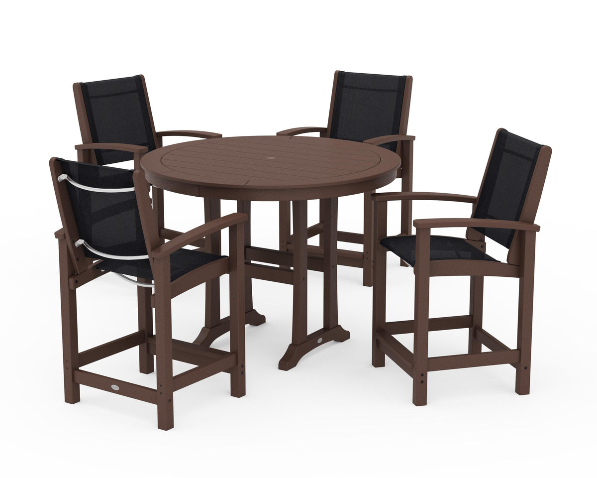 POLYWOOD Coastal 5-Piece Counter Set in Mahogany / Black