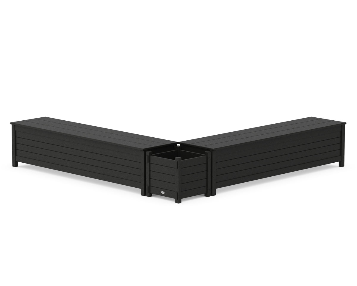 POLYWOOD 72" Nautical L-Shaped Planter Storage Bench Set in Black