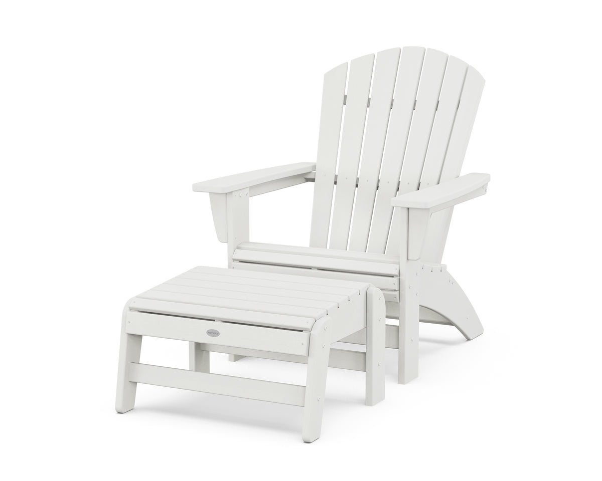 POLYWOOD Nautical Grand Adirondack Chair with Ottoman in Vintage White