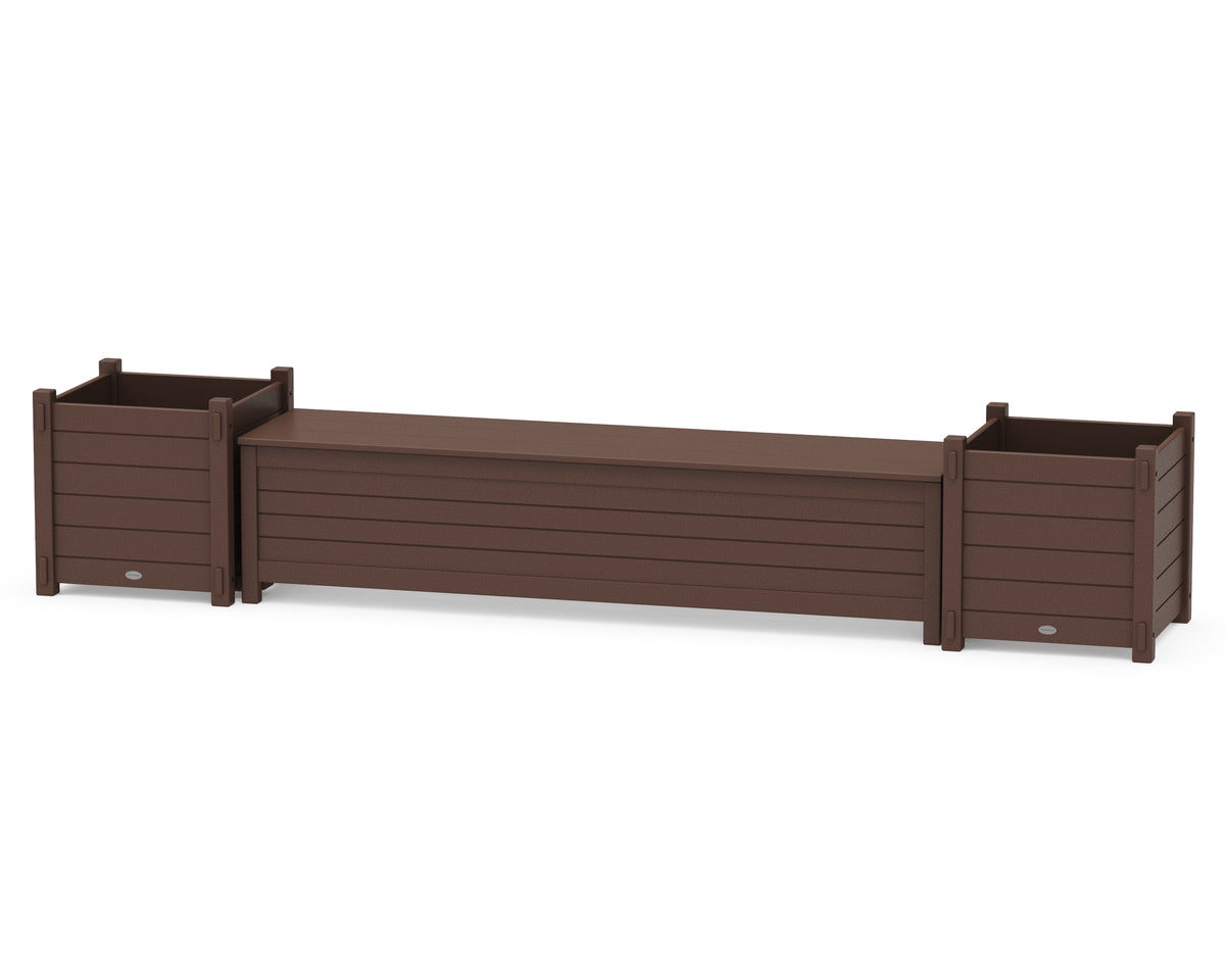 POLYWOOD 72" Nautical Straight Planter Storage Bench Set - Large in Mahogany
