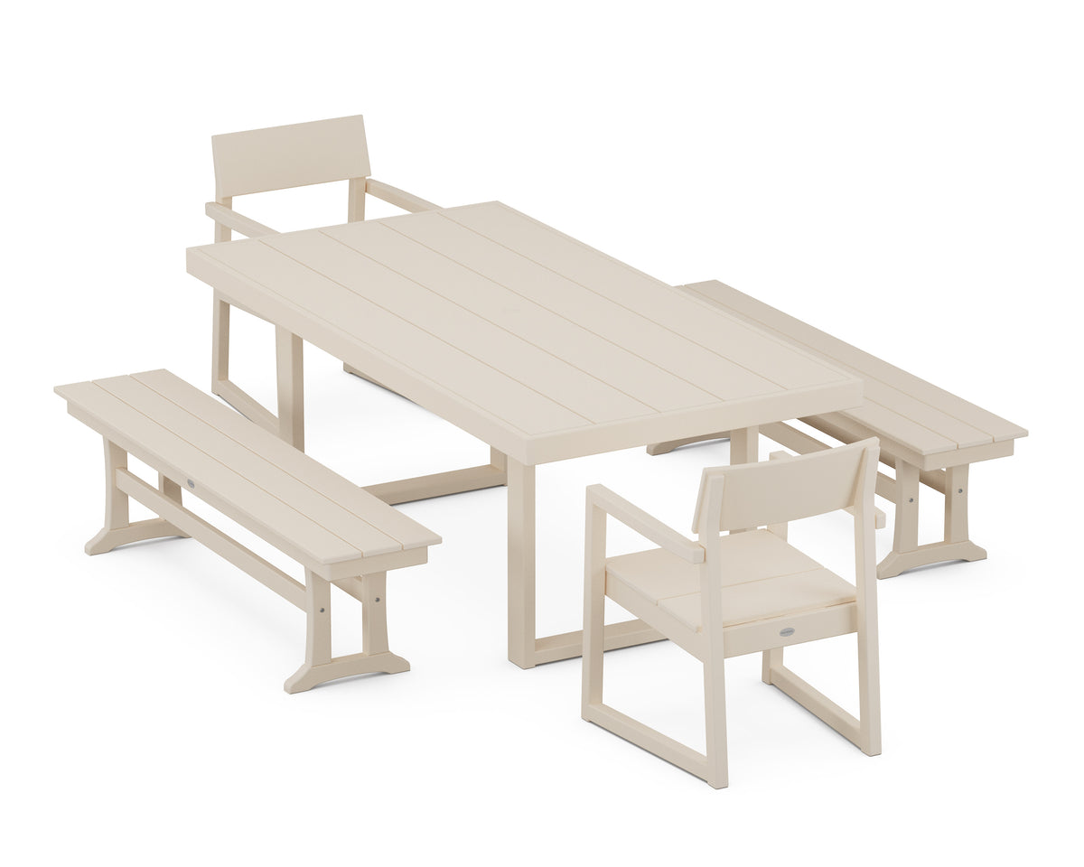 POLYWOOD EDGE 5-Piece Dining Set with Benches (EDGE 40" x 78" Table) in Sand