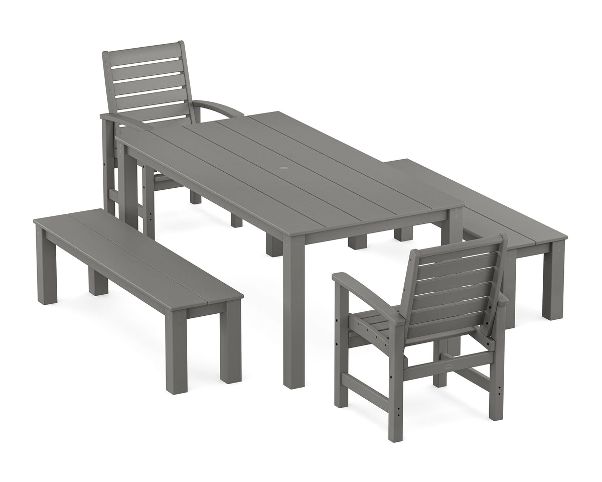 POLYWOOD Signature 5-Piece Parsons Dining Set with Benches in Slate Grey