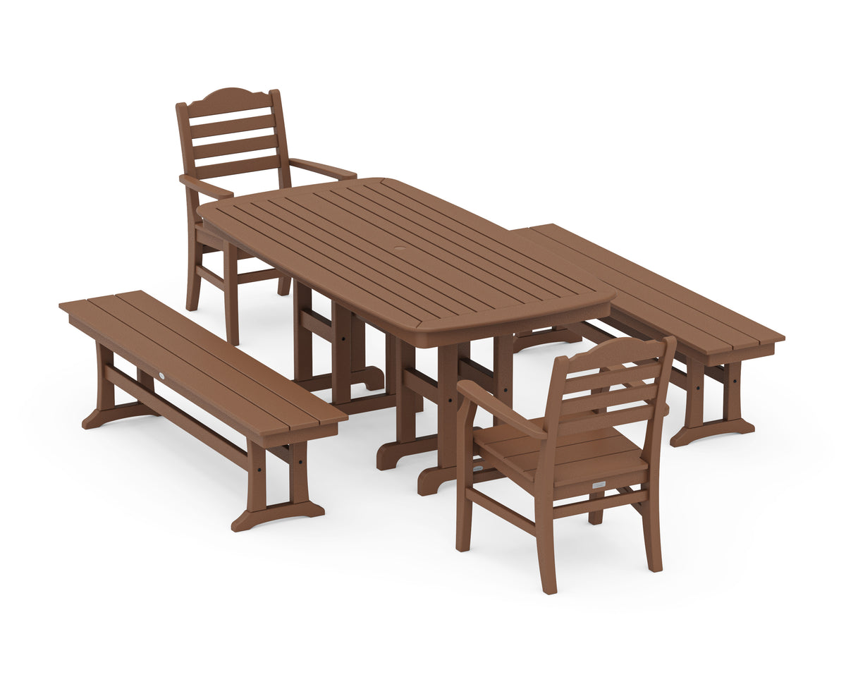 POLYWOOD Savannah 5-Piece Dining Set with Benches in Teak