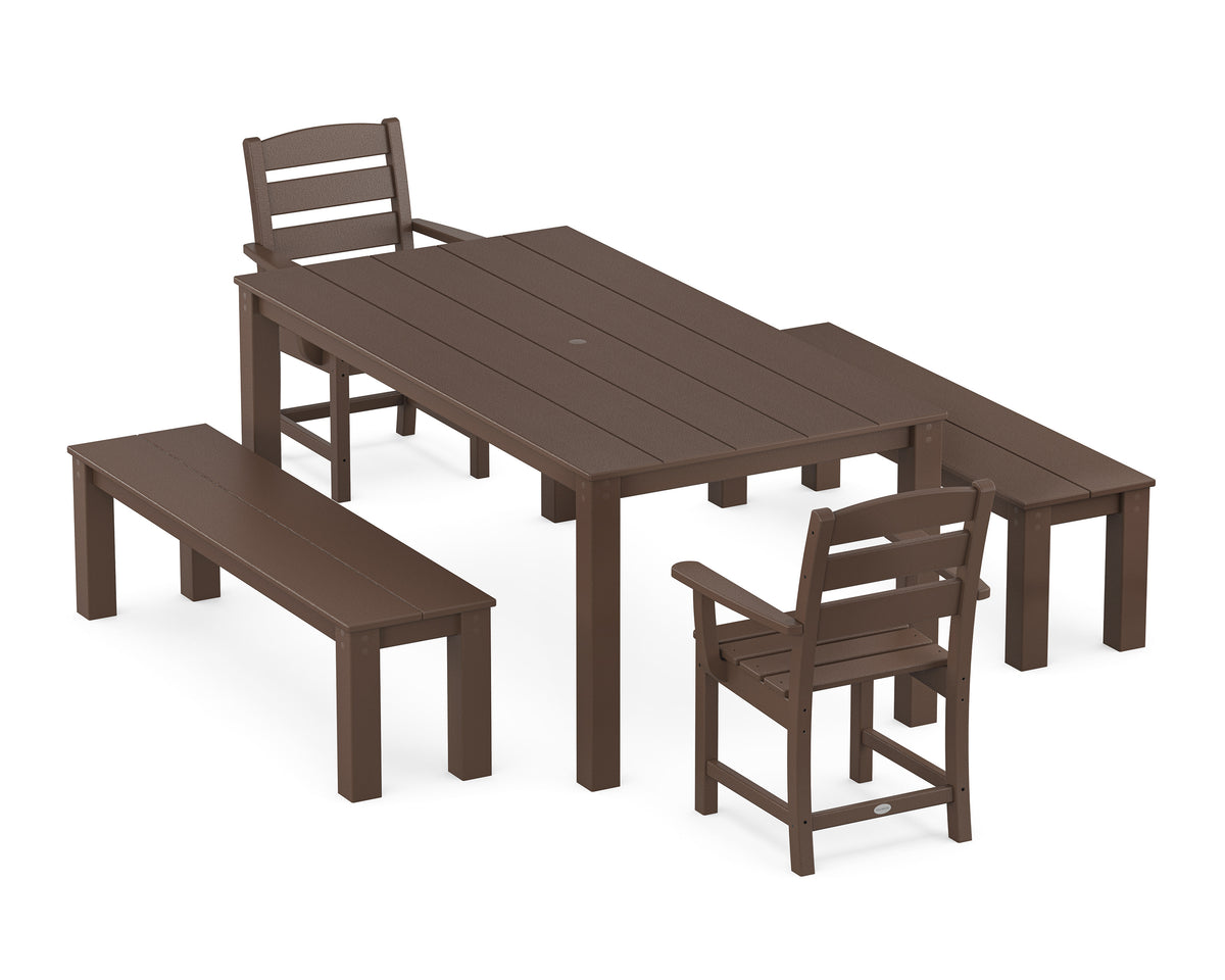 POLYWOOD Lakeside 5-Piece Parsons Dining Set with Benches in Mahogany
