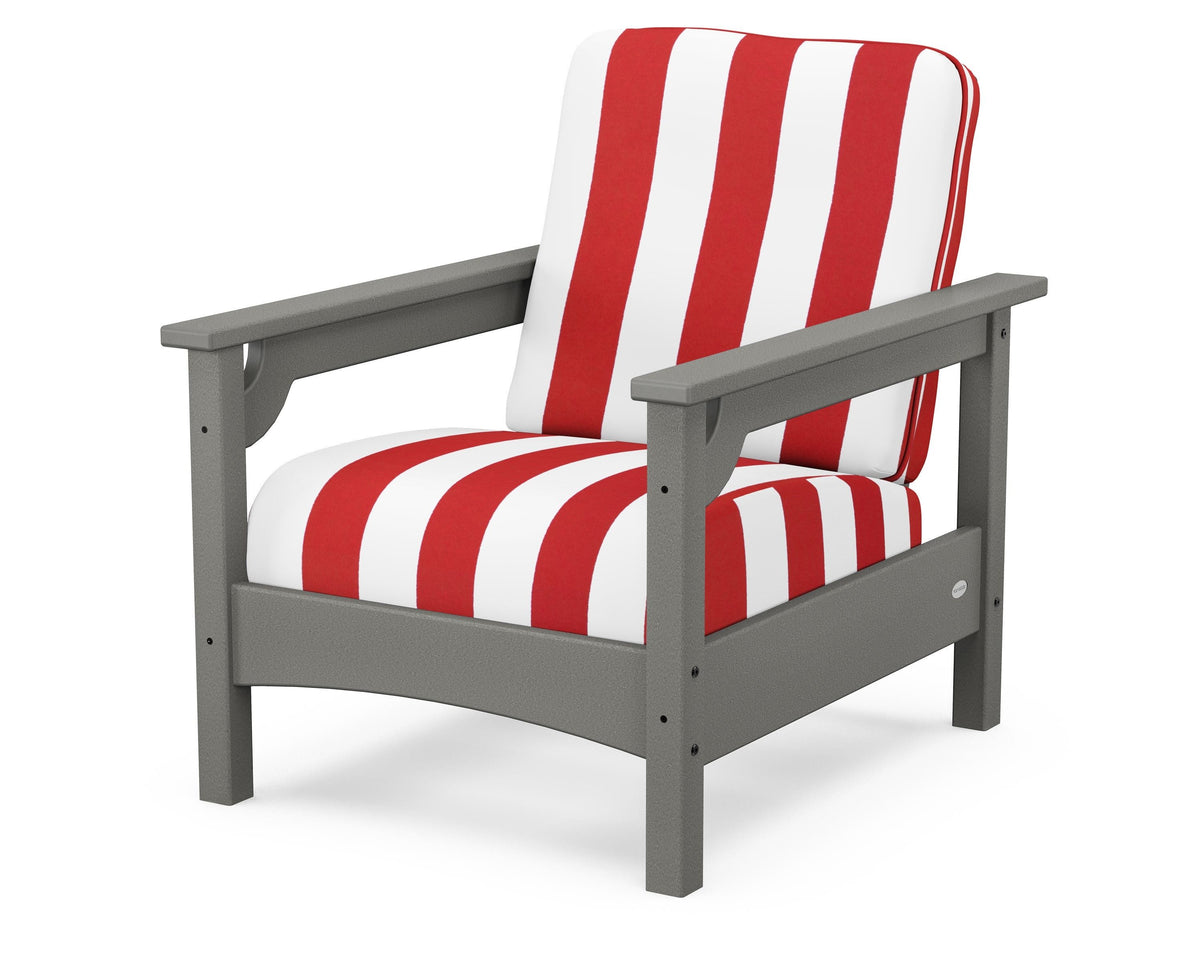 POLYWOOD Club Chair in Slate Grey / Cabana Stripe Crimson