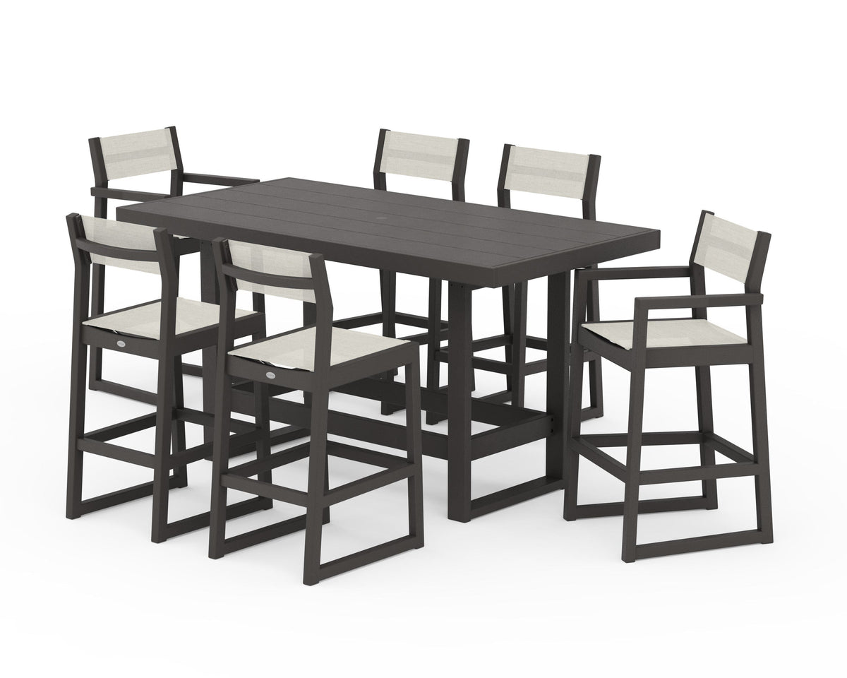 POLYWOOD EDGE Sling 7-Piece Bar Table Set in Vintage Coffee / Parchment