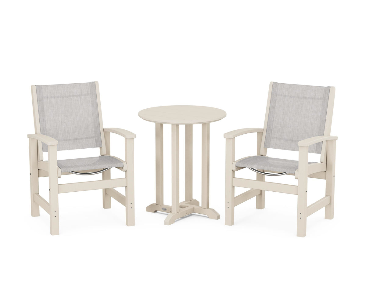 POLYWOOD Coastal 3-Piece Round Bistro Dining Set in Sand / Parchment