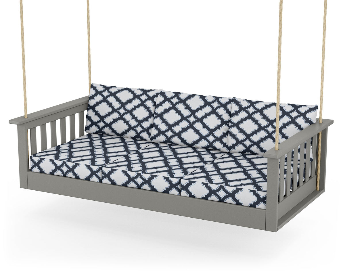 POLYWOOD Vineyard Daybed Swing in Slate Grey / Trellis Marine Indigo