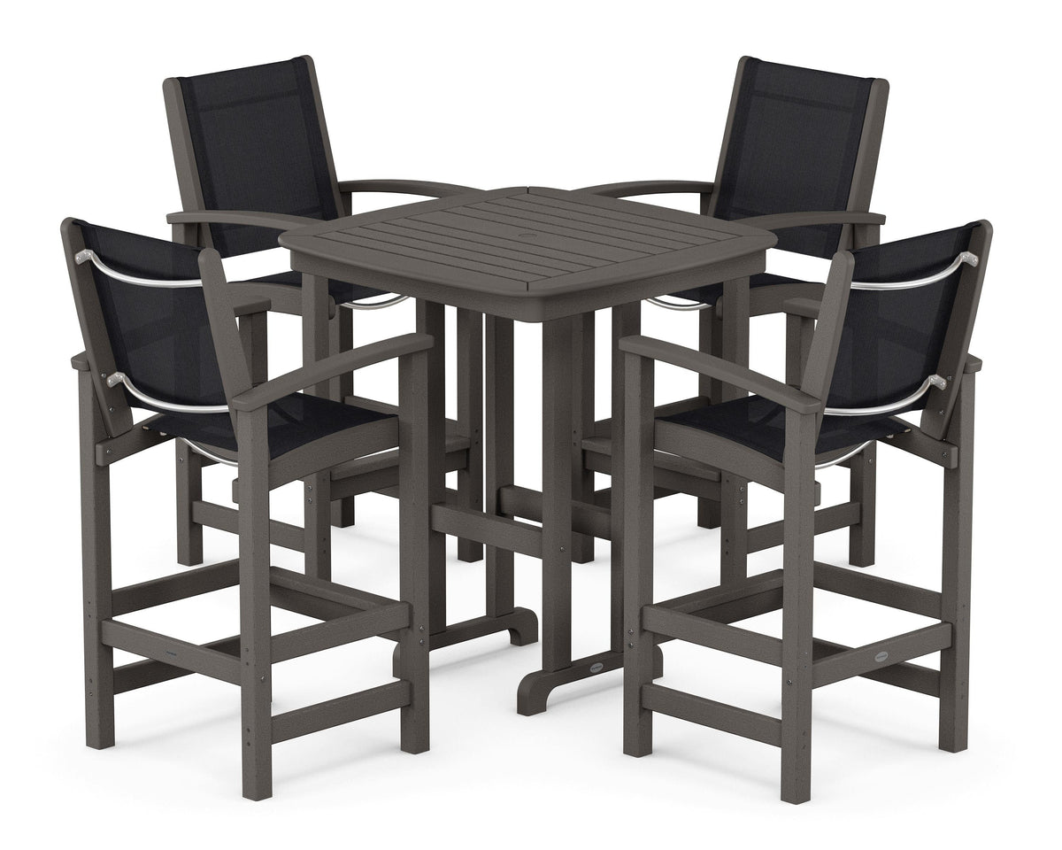 POLYWOOD Coastal 5-Piece Bar Set in Vintage Coffee / Black