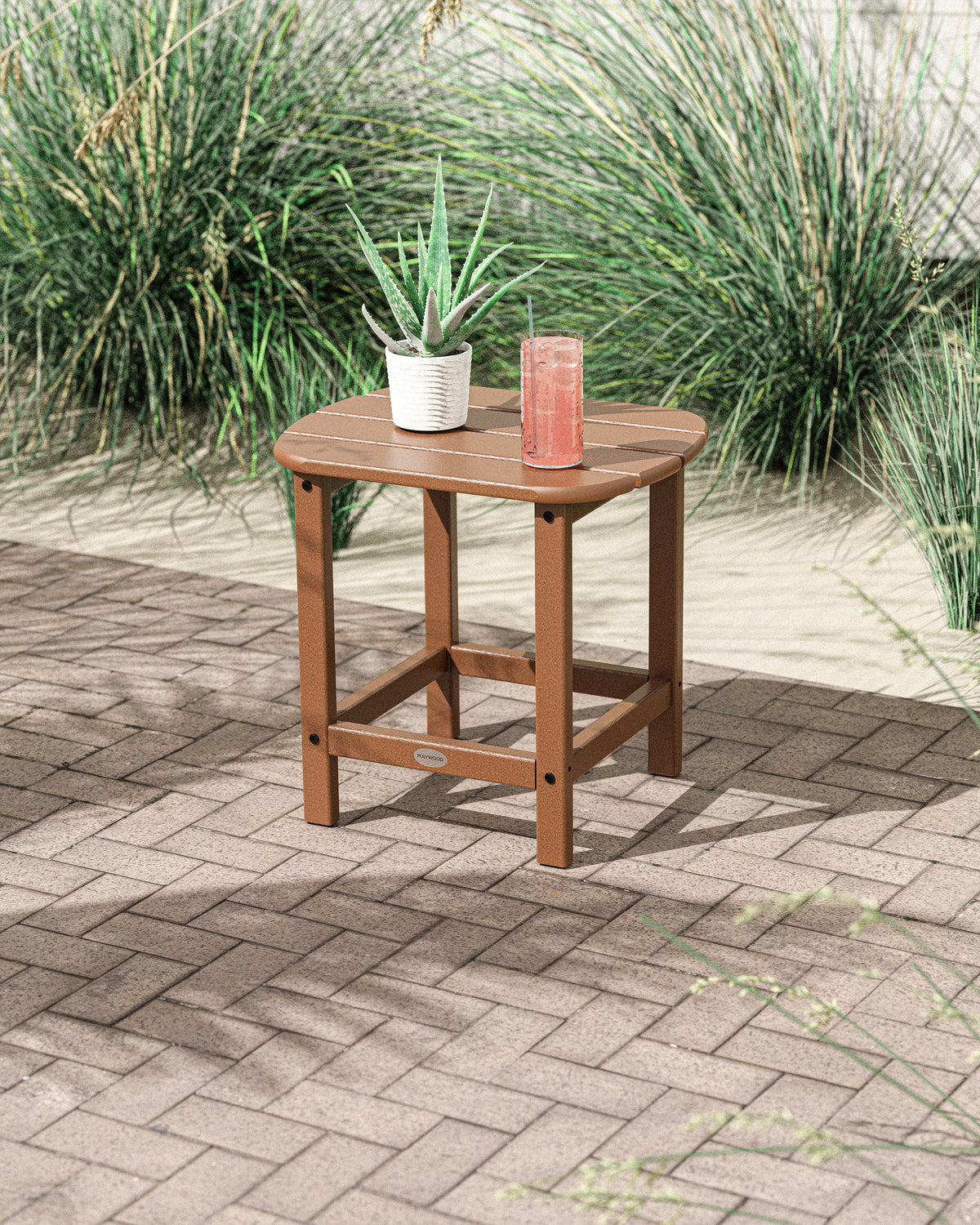 POLYWOOD South Beach 18" Side Table in Teak in an outdoor setting