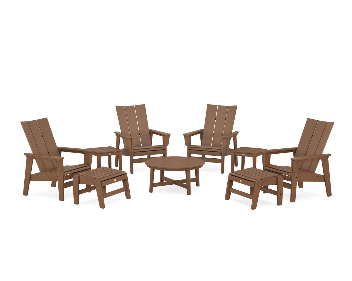 POLYWOOD Modern Grand Upright Adirondack 9-Piece Conversation Set in Teak