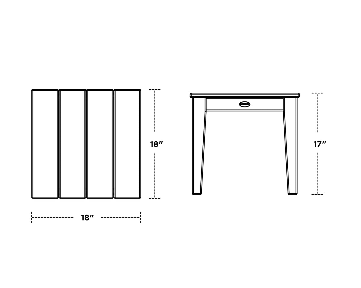 POLYWOOD Newport 18" End Table dimension drawing with width, depth and height measurements