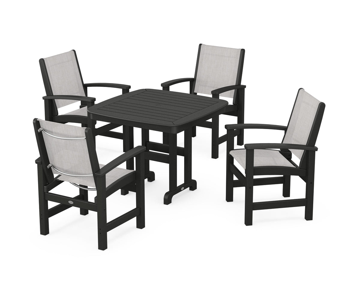 POLYWOOD Coastal 5-Piece Dining Set with Nautical 37" Dining Table in Black / Parchment