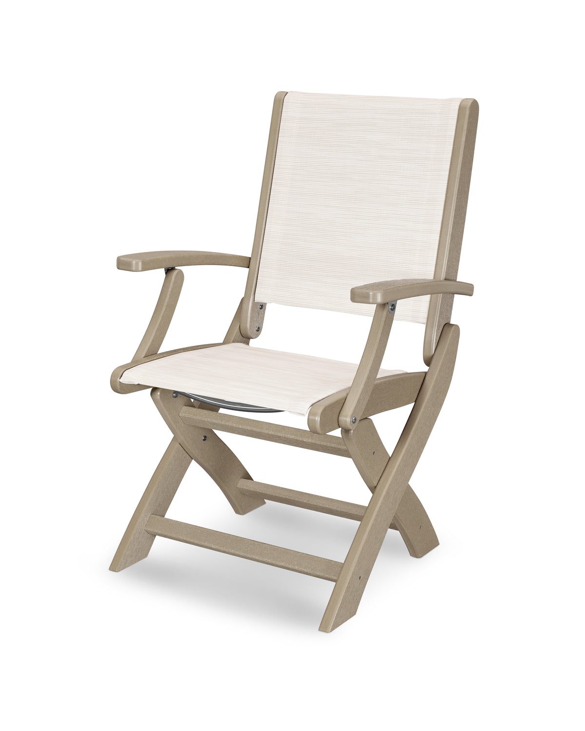 POLYWOOD Coastal Folding Chair in Vintage Sahara with Vintage Sahara arms and Parchment sling