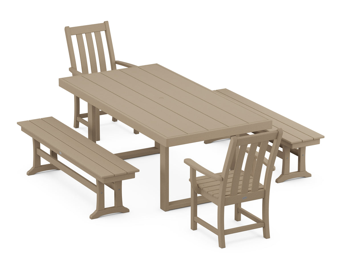 POLYWOOD Vineyard 5-Piece Dining Set with Benches - 39" x 78" Table in Vintage Sahara