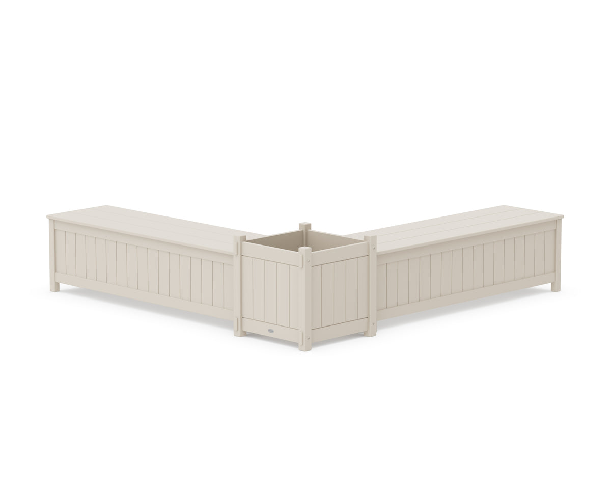 POLYWOOD 60" Vineyard L-Shaped Planter Storage Bench Set - Large in Sand