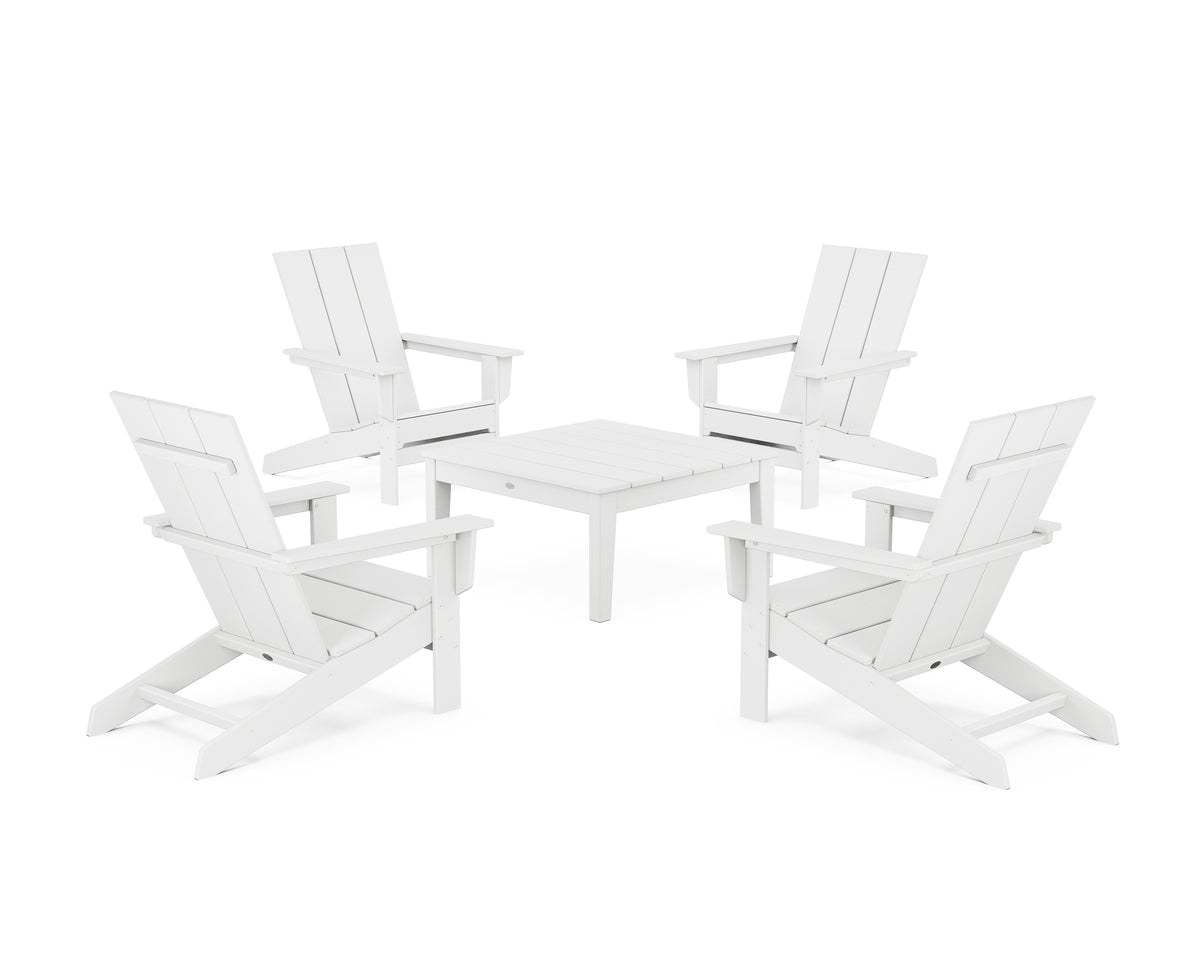POLYWOOD 5-Piece Modern Studio Adirondack Chair Conversation Group in White