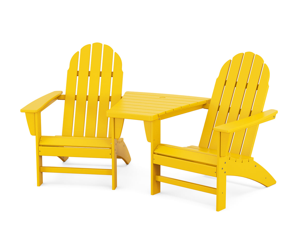 POLYWOOD Vineyard 3-Piece Adirondack Set with Angled Connecting Table in Lemon
