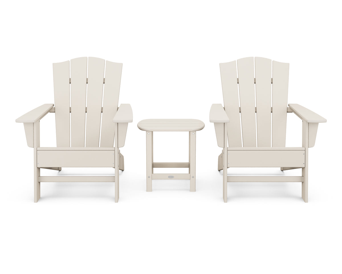 POLYWOOD Wave 3-Piece Adirondack Chair Set with The Crest Chairs in Sand