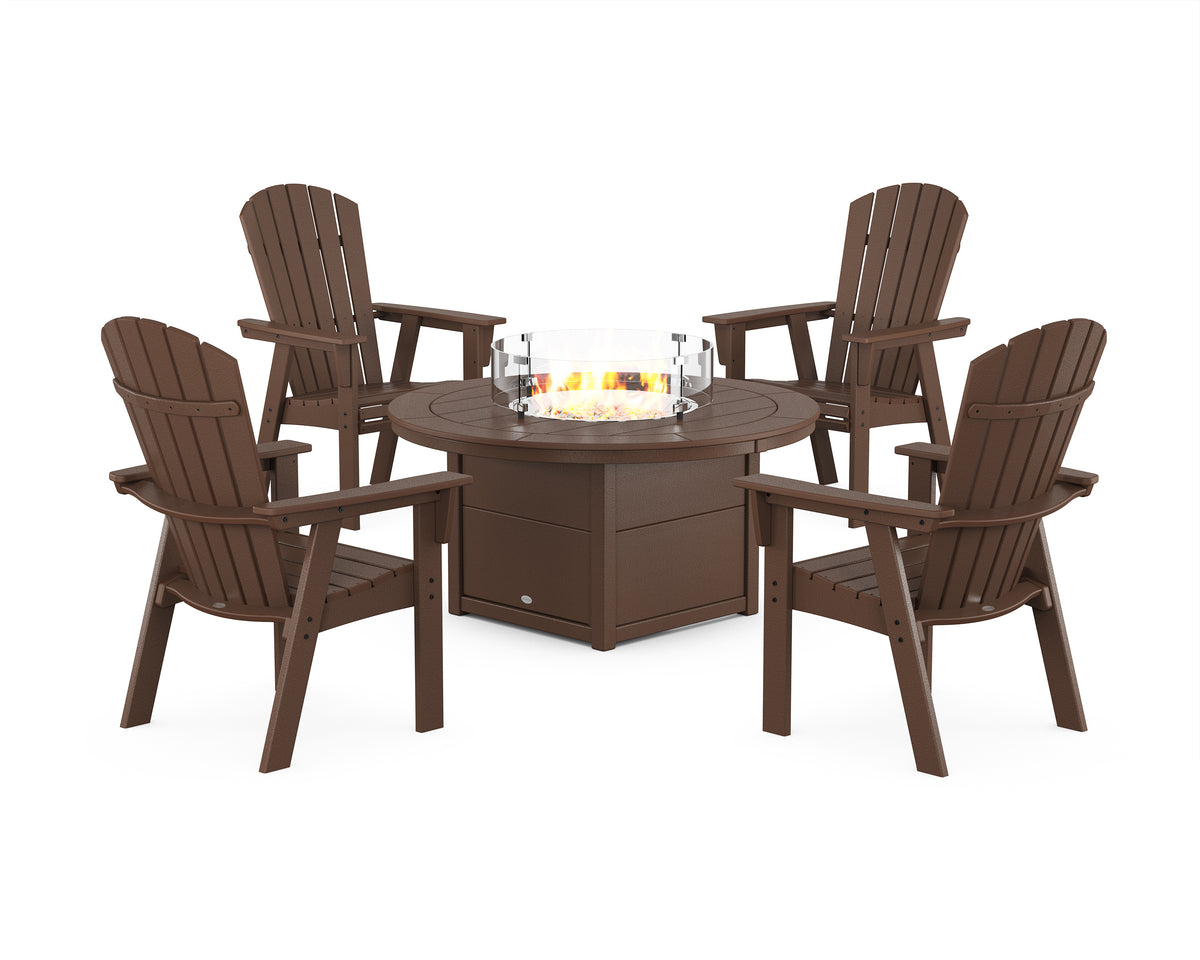 POLYWOOD Nautical 4-Piece Curveback Upright Adirondack Conversation Set with Fire Pit Table in Mahogany