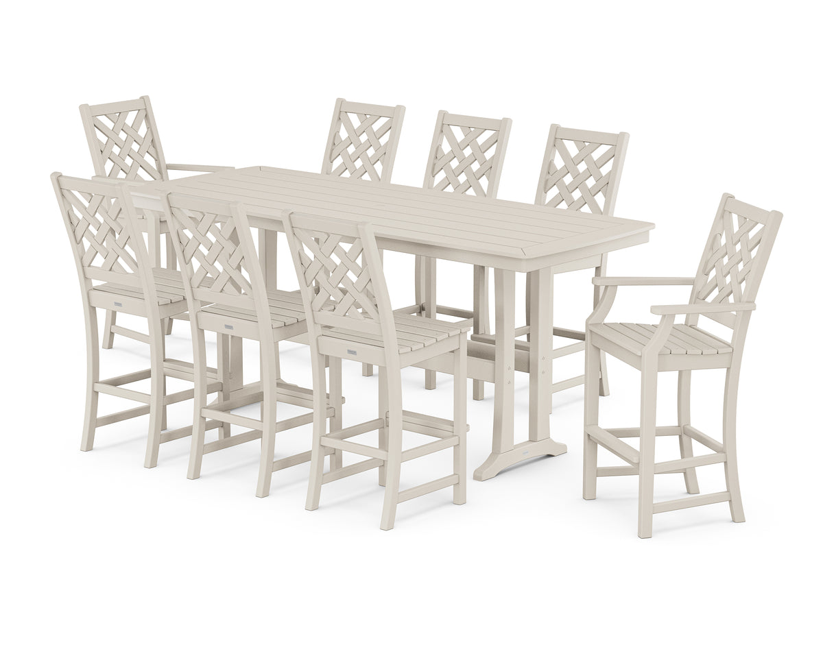POLYWOOD Country Living Wovendale 9-Piece Bar Set with Trestle Legs in Sand