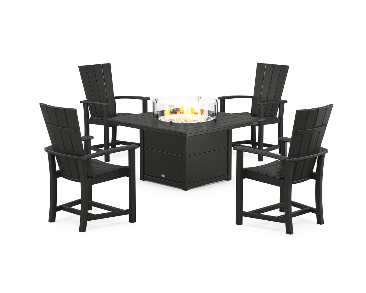 POLYWOOD Quattro 4-Piece Upright Adirondack Conversation Set with Fire Pit Table in Black