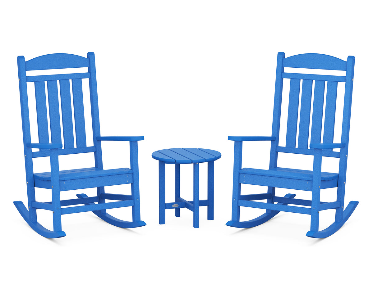 POLYWOOD Presidential 3-Piece Rocker Set with Round Side Table in Pacific Blue