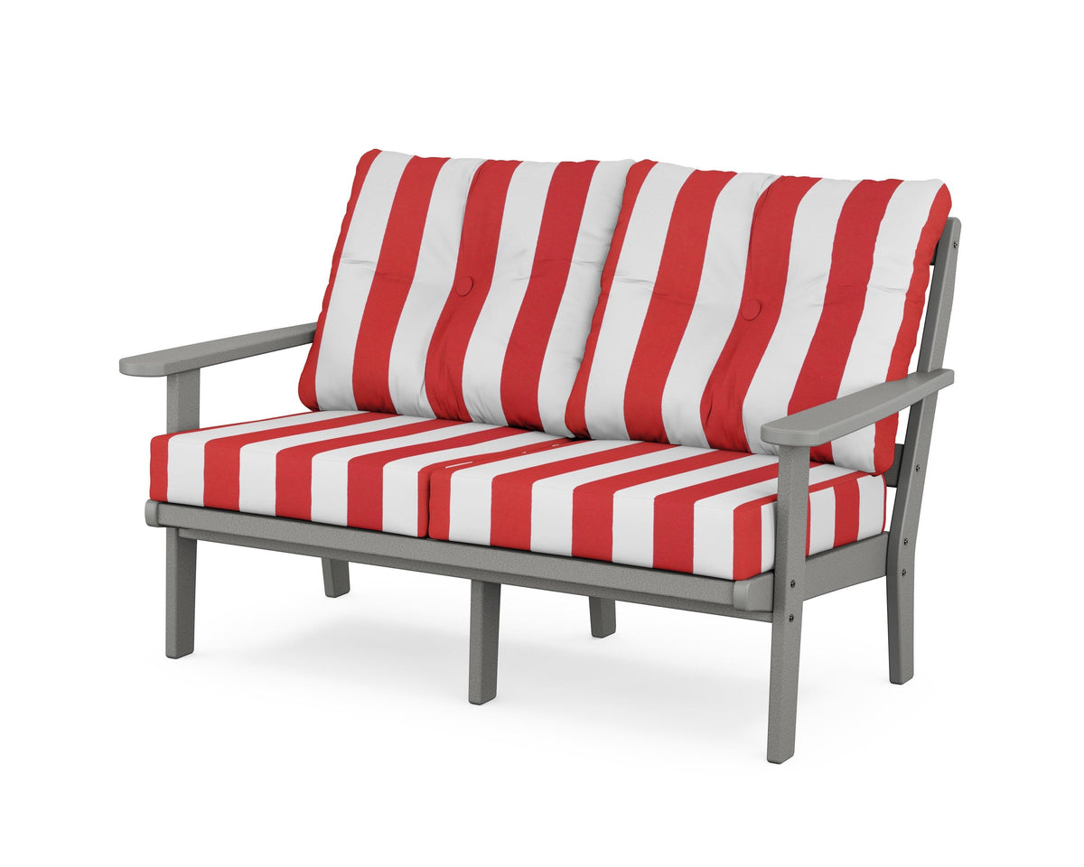 POLYWOOD Mission Deep Seating Loveseat in Slate Grey / Cabana Stripe Crimson