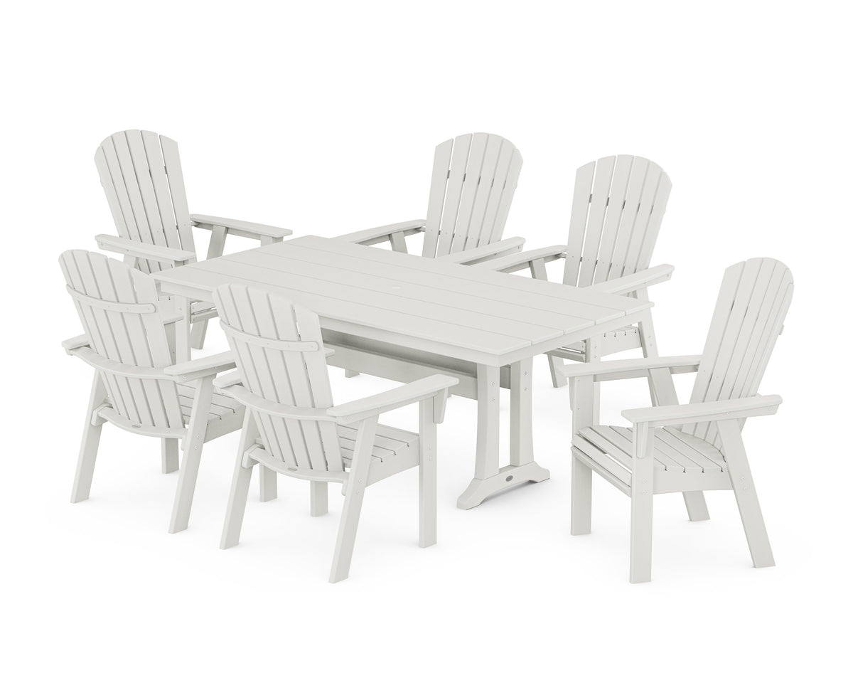 POLYWOOD Nautical Curveback Adirondack 7-Piece Farmhouse Dining Set with Trestle Legs in Vintage White