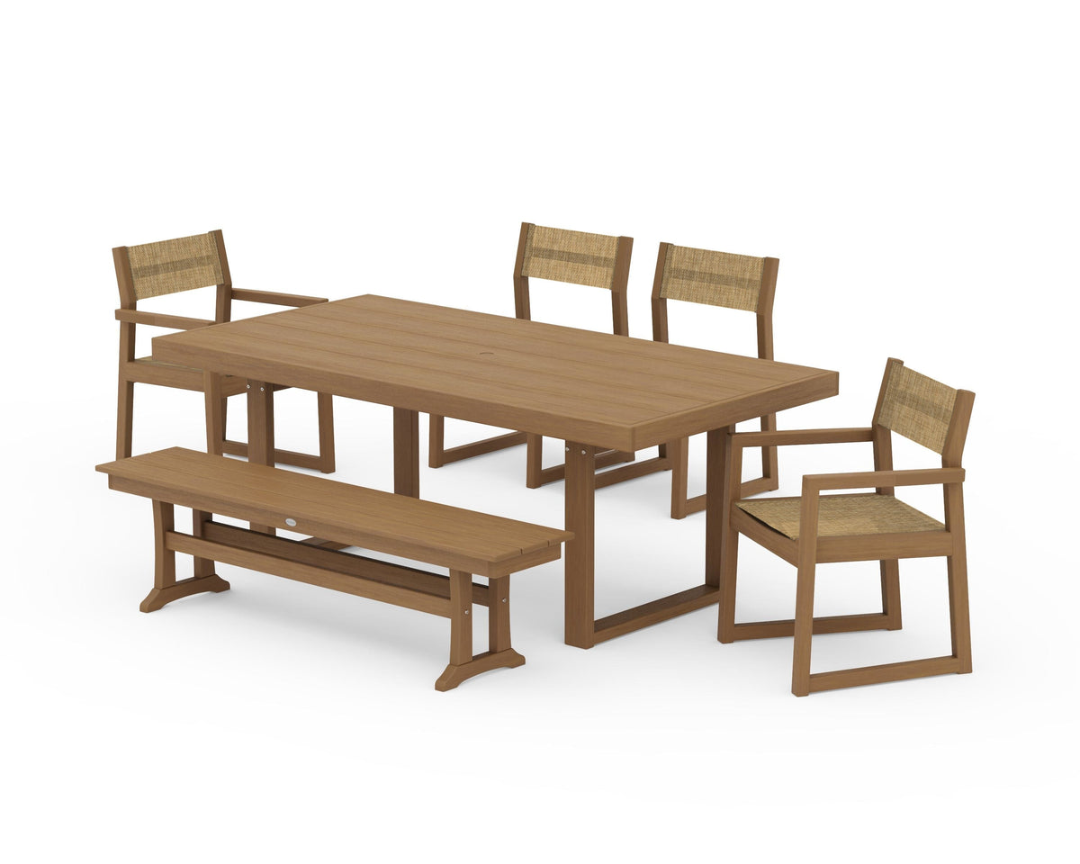 POLYWOOD EDGE Sling 6-Piece Dining Set with Bench in Natural / Burlap