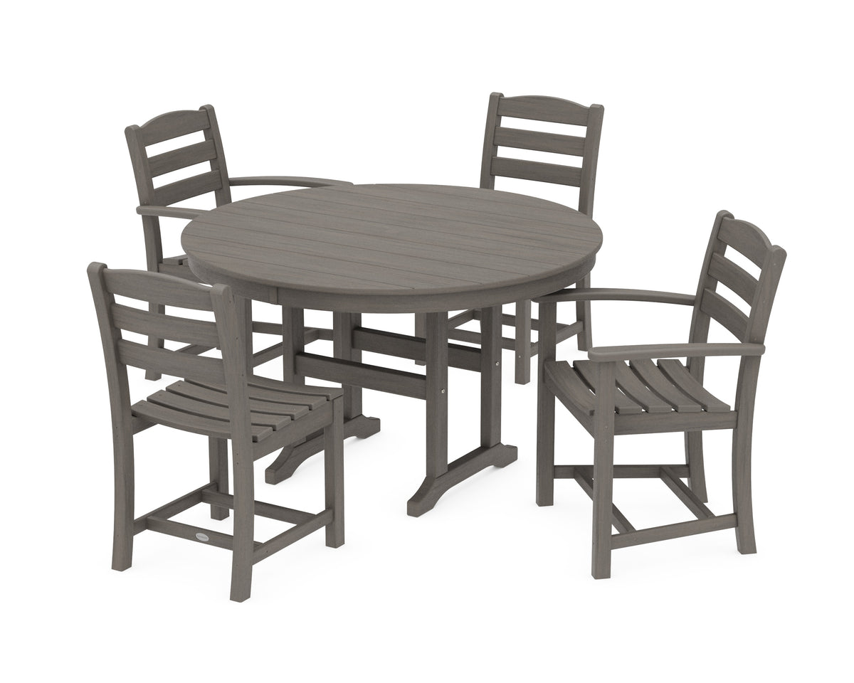 POLYWOOD La Casa Café 5-Piece Round Farmhouse Dining Set with Arm and Side Chairs in Driftwood
