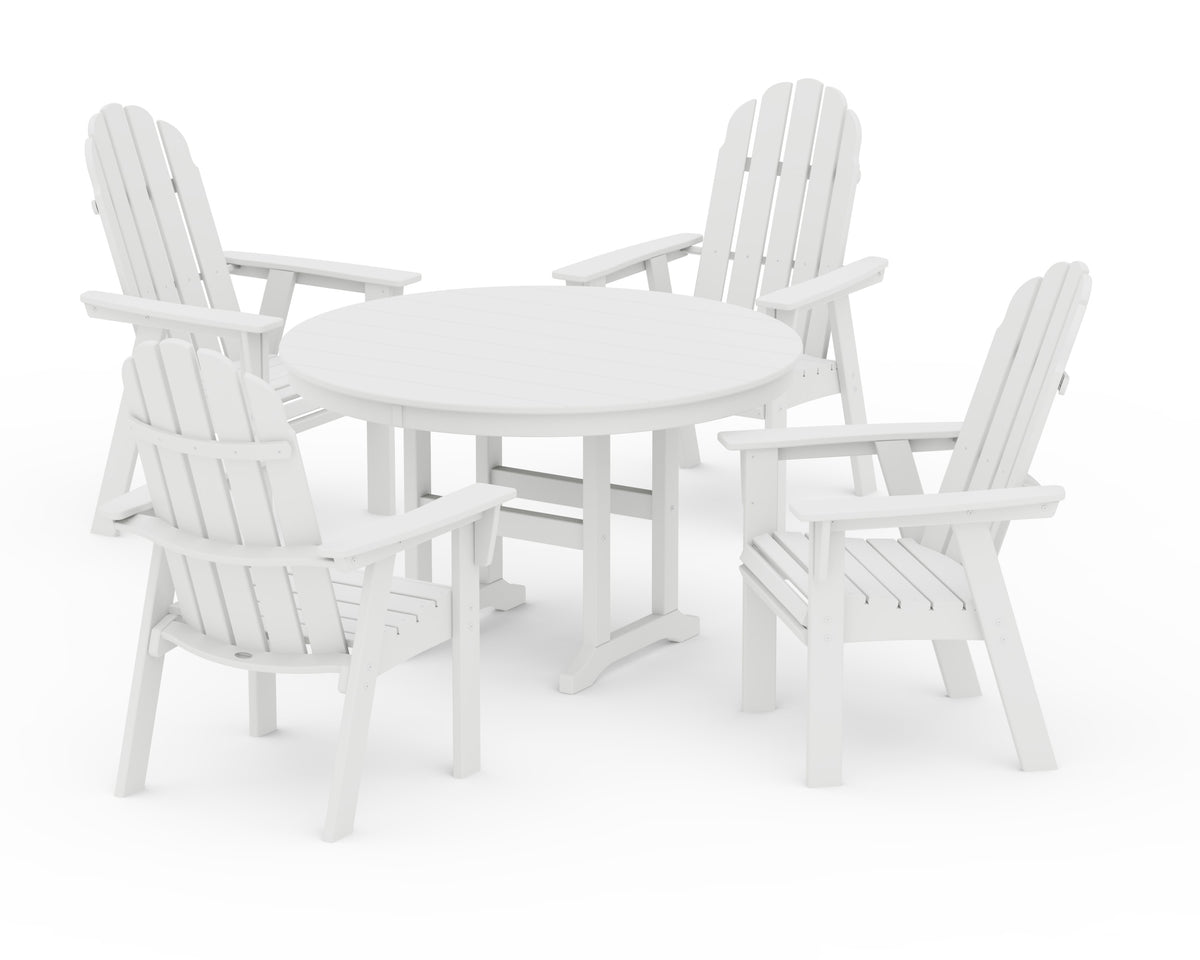 POLYWOOD Vineyard Curveback Adirondack 5-Piece Round Farmhouse Dining Set in White