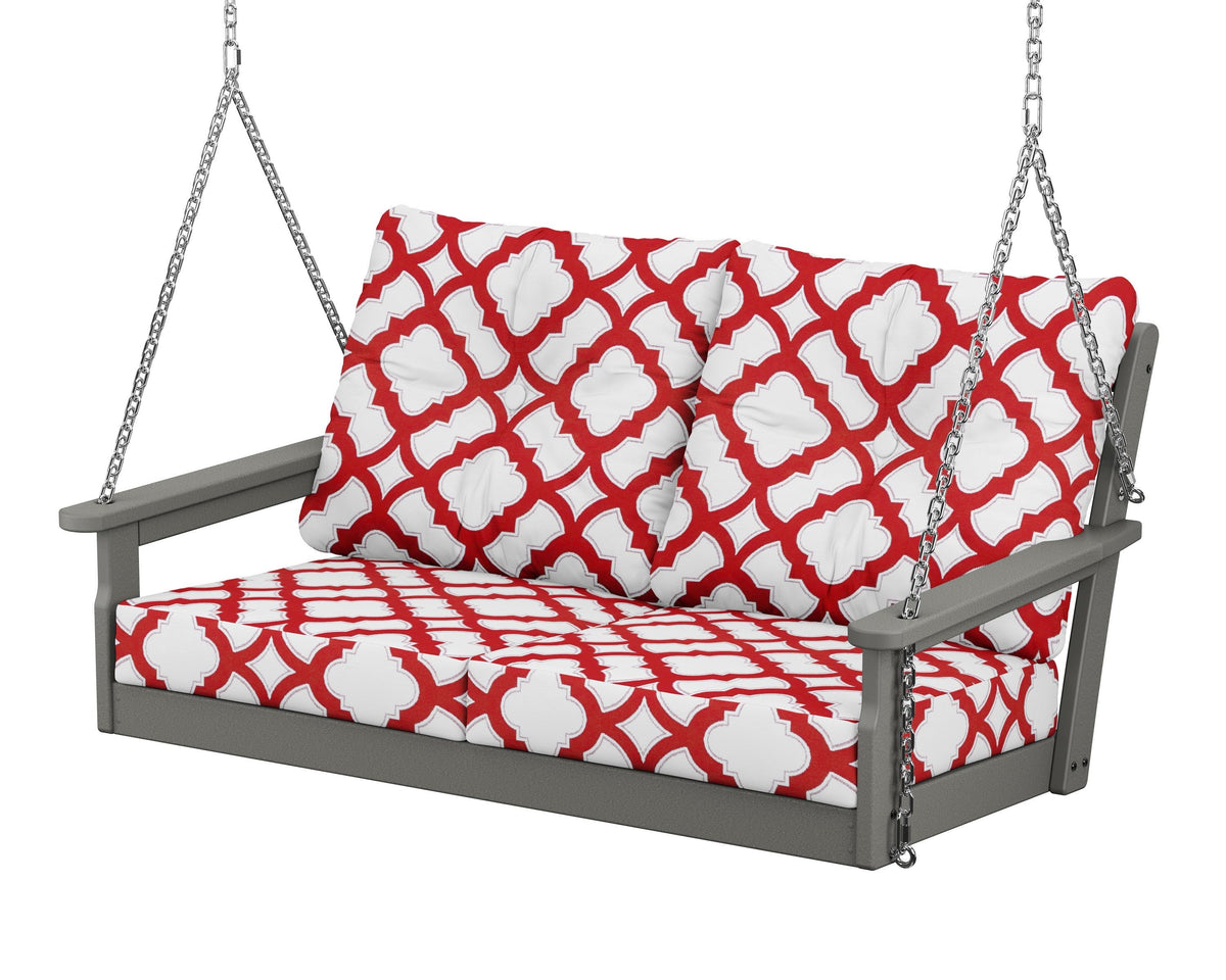 POLYWOOD Vineyard Deep Seating Swing in Slate Grey / Trellis Crimson