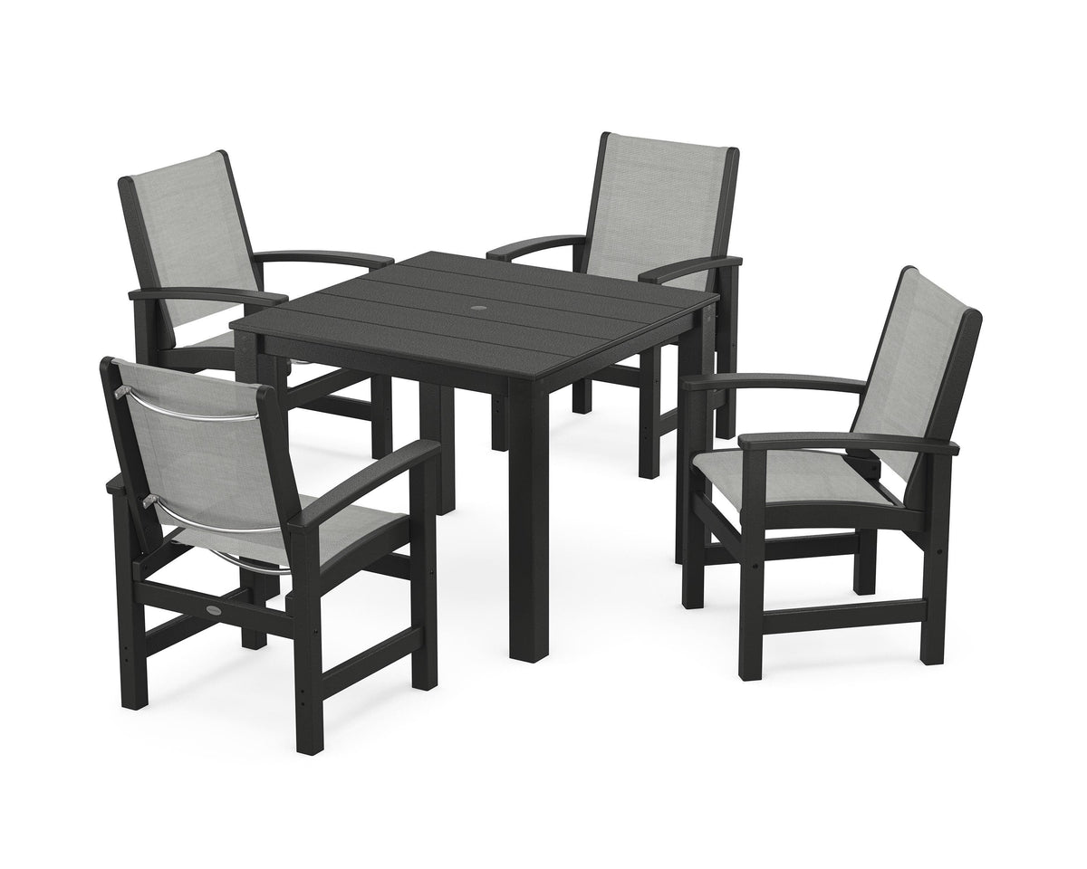 POLYWOOD Coastal 5-Piece Parsons Dining Set in Black / Metallic