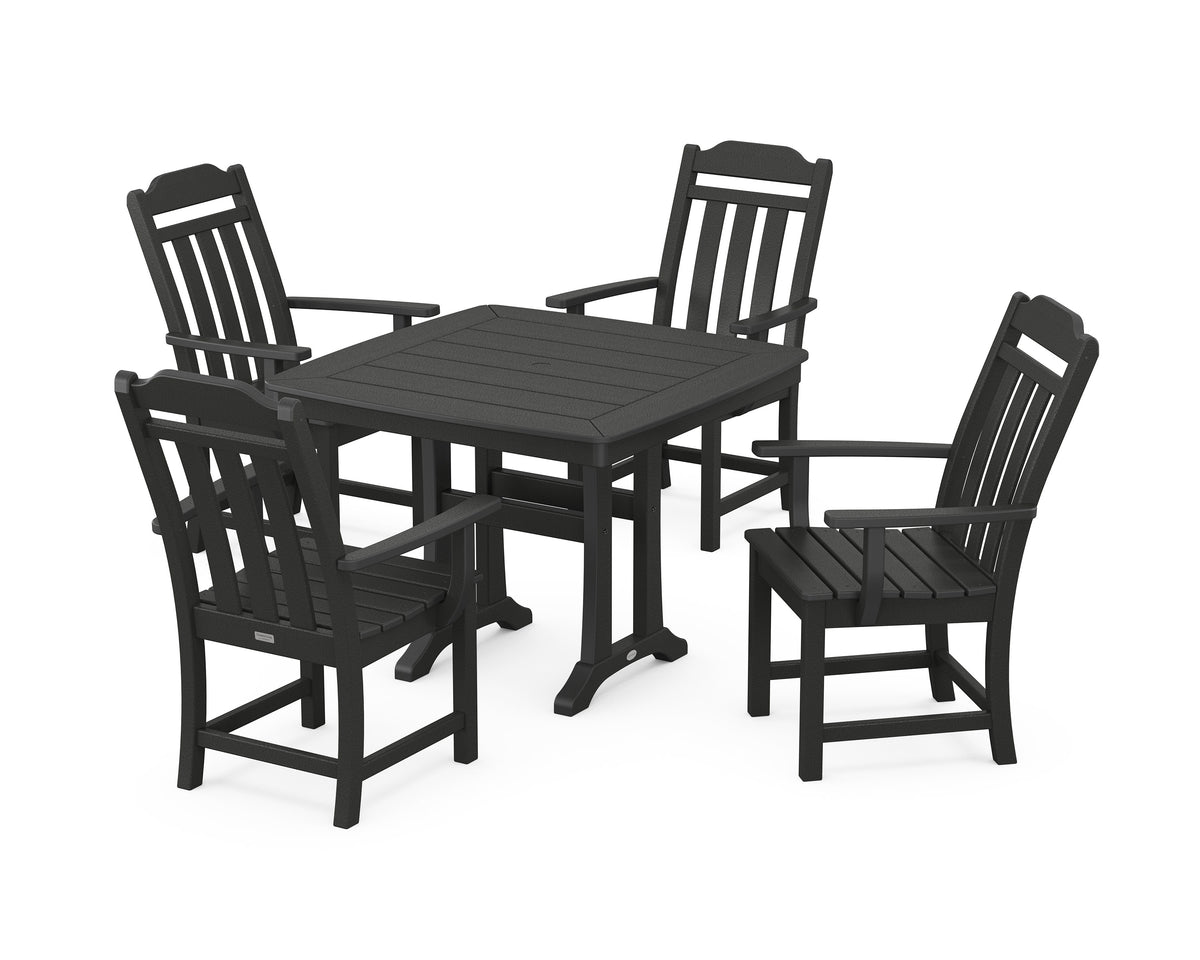 POLYWOOD Cottage 5-Piece Dining Set with Trestle Legs in Black