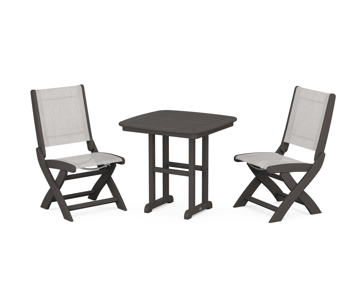 POLYWOOD Coastal Folding Side Chair 3-Piece Dining Set in Vintage Coffee / Parchment