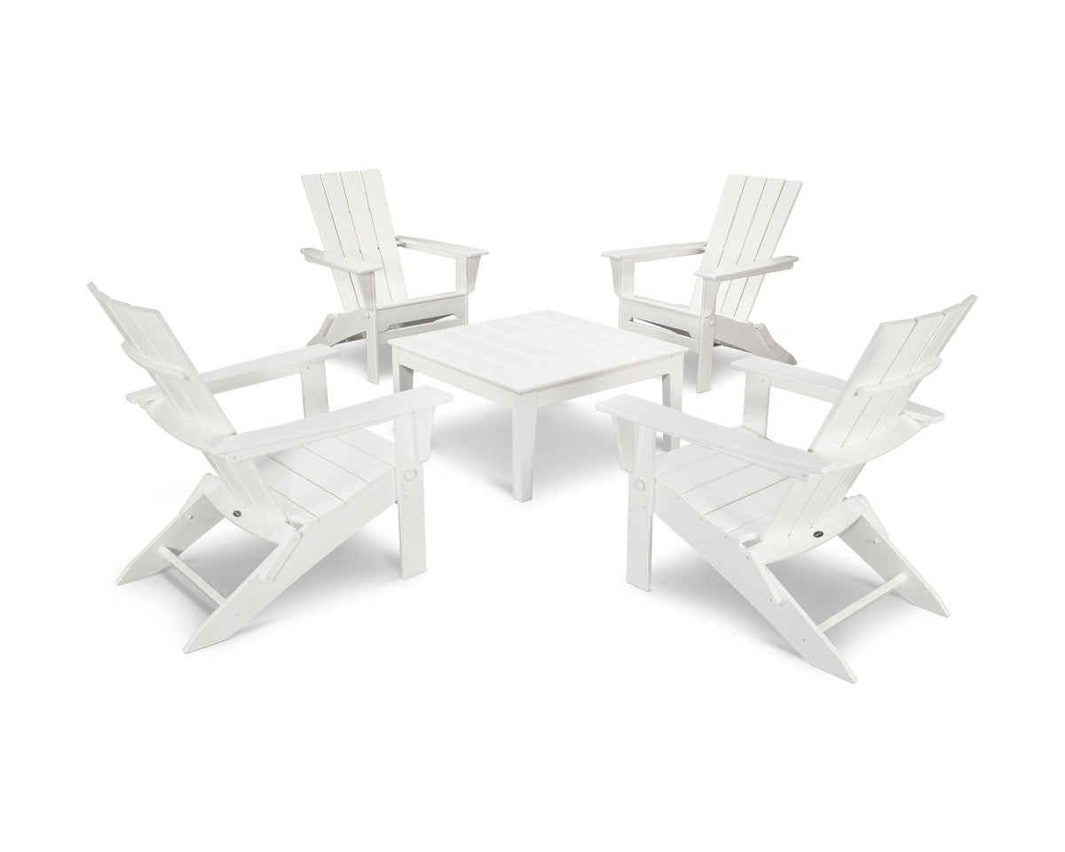 POLYWOOD Quattro Folding Chair 5-Piece Conversation Set in White