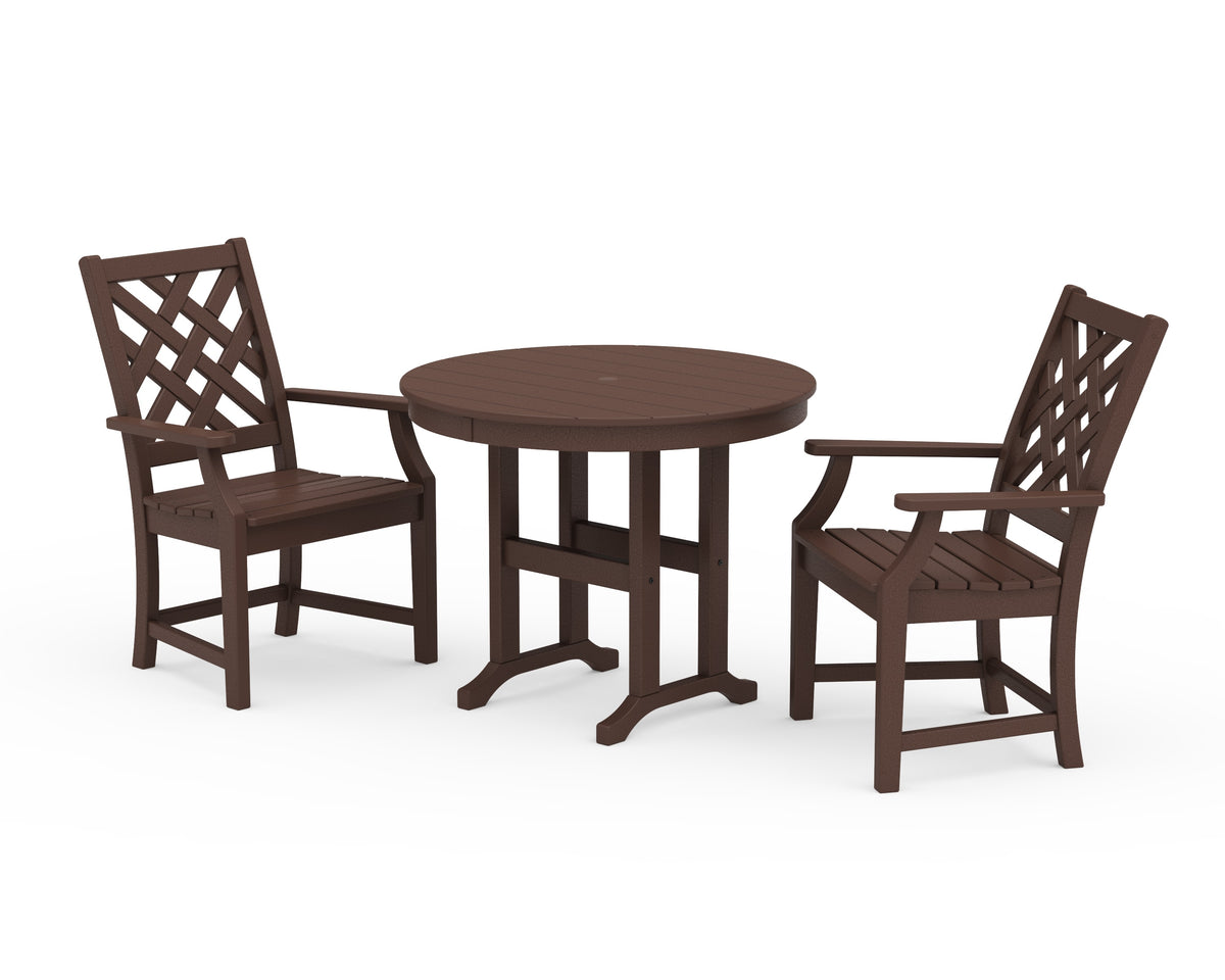 POLYWOOD Wovendale 3-Piece Farmhouse Dining Set in Mahogany