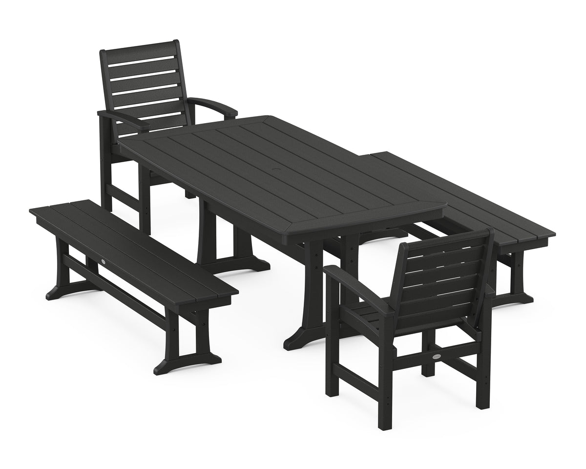 POLYWOOD Signature 5-Piece Dining Set with Trestle Legs - 38" x 73" Table in Black