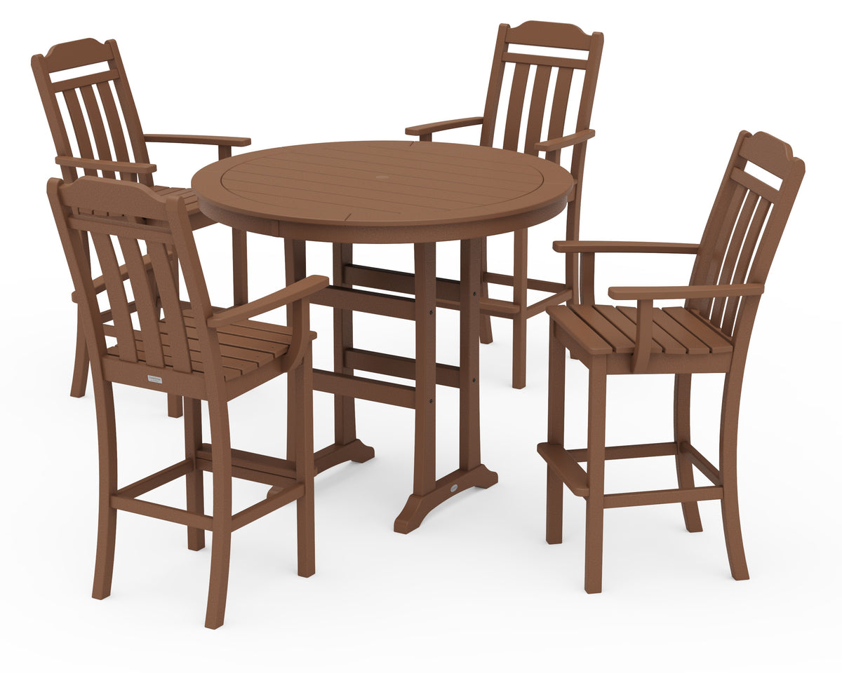 POLYWOOD Cottage 5-Piece Round Bar Set in Teak