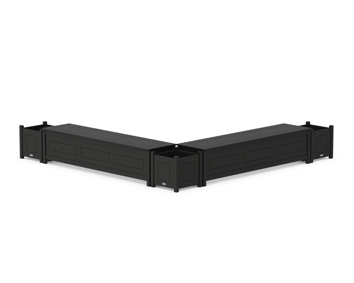 POLYWOOD 72" Country Living L-Shaped Planter Storage Bench Corner Set in Black