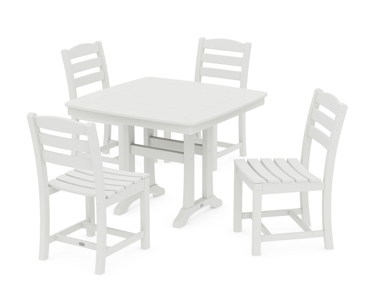 POLYWOOD La Casa Café Side Chair 5-Piece Dining Set with Trestle Legs - 37" Table in Vintage White