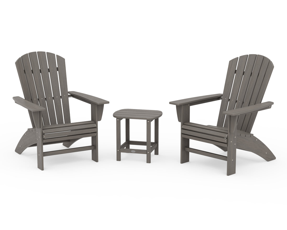 POLYWOOD Nautical 3-Piece Curveback Adirondack Set in Driftwood