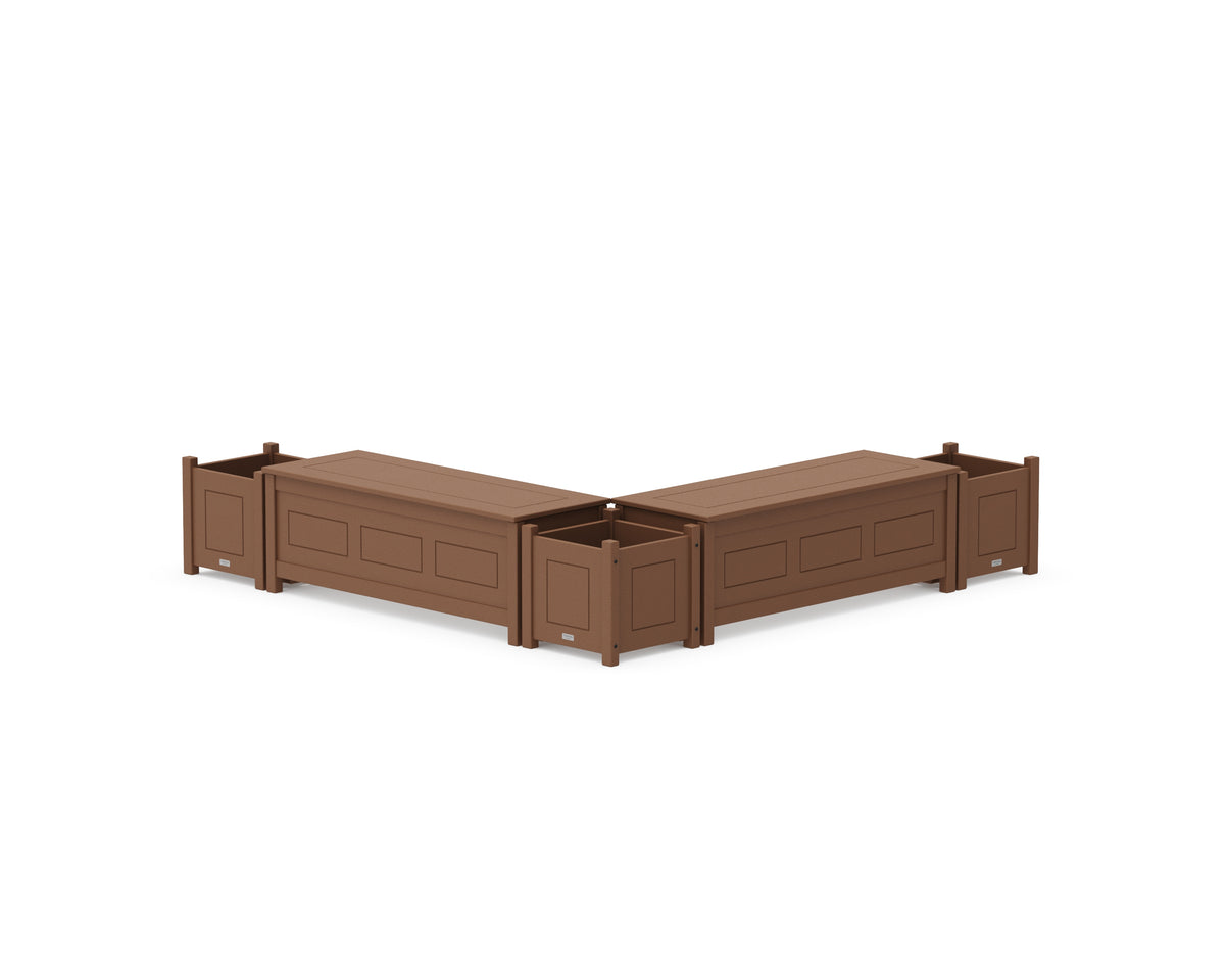 POLYWOOD 48" Country Living L-Shaped Planter Storage Bench Corner Set in Teak