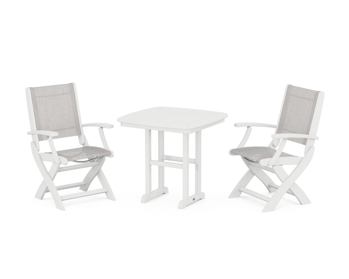 POLYWOOD Coastal Folding Chair 3-Piece Dining Set in White / Parchment