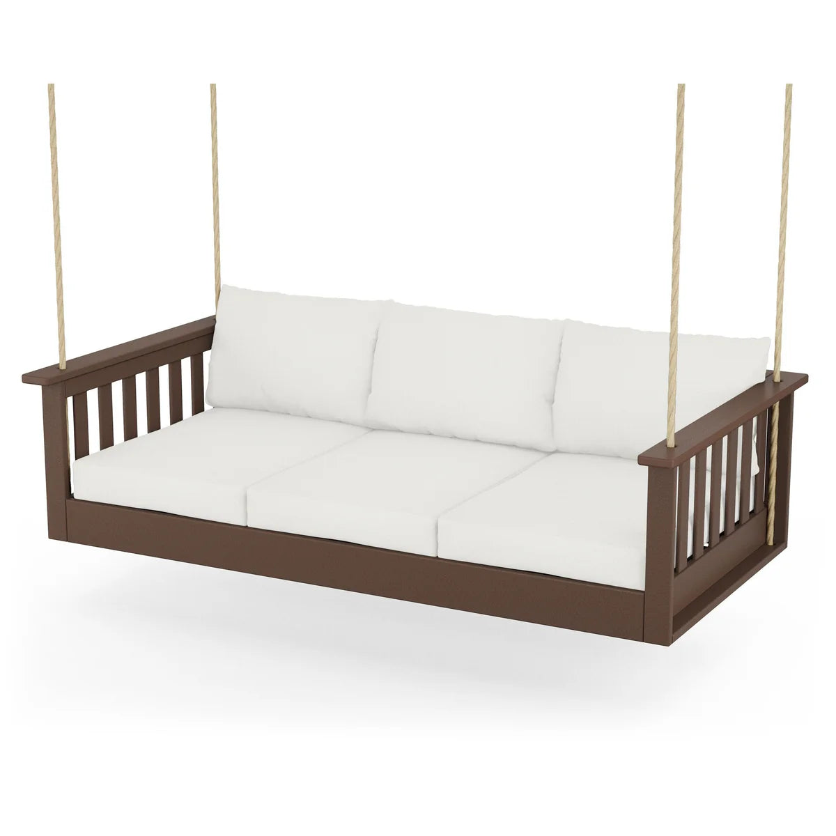 POLYWOOD Vineyard Daybed Swing in Mahogany / Natural Linen