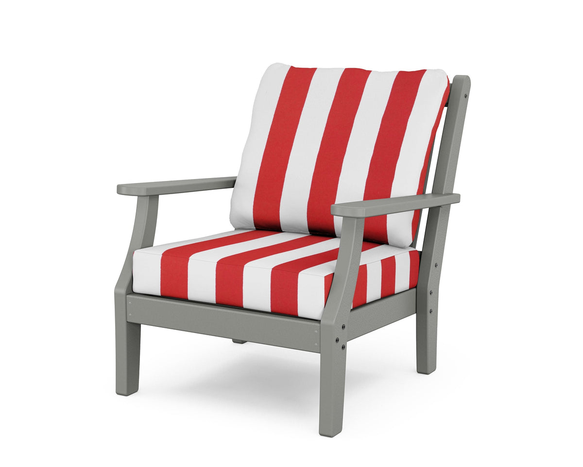 POLYWOOD Wovendale Deep Seating Chair in Slate Grey / Cabana Stripe Crimson